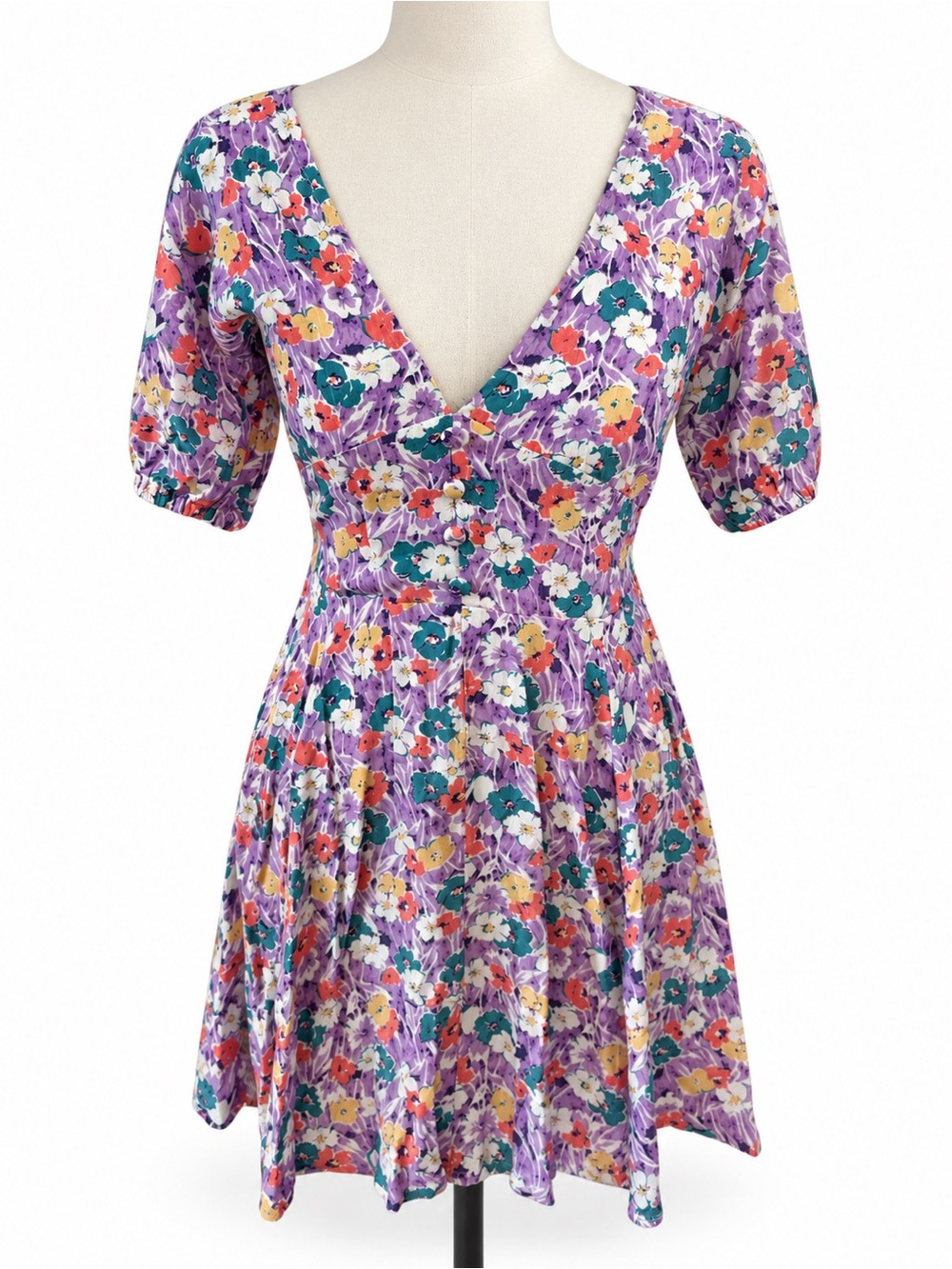 Faithfull the Brand Floral Puff Sleeve Button Mini Dress NWOT